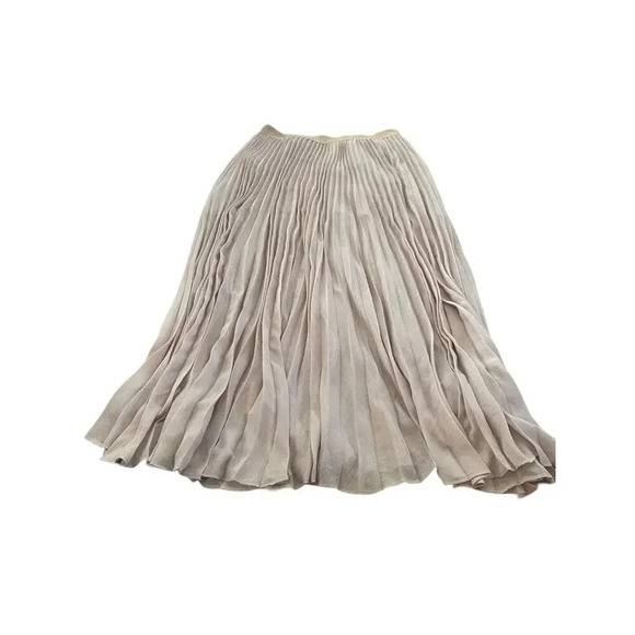 BCBGMAXAZRIA Cream Elastic Waist Midi Pleated Flared Skirt Size Large - Picture 1 of 3